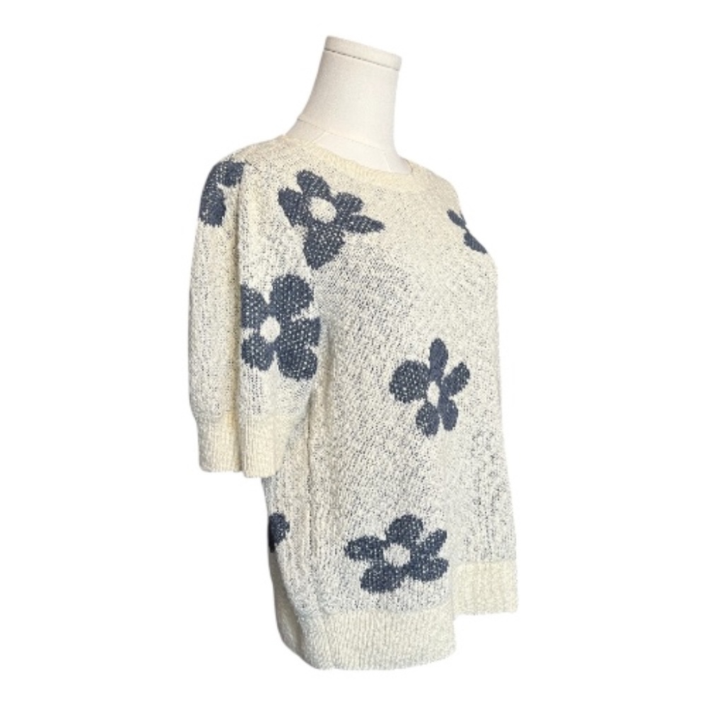 EUC Sonoma cream puff-sleeve sweater with blue flowers | sz L - Picture 4 of 8